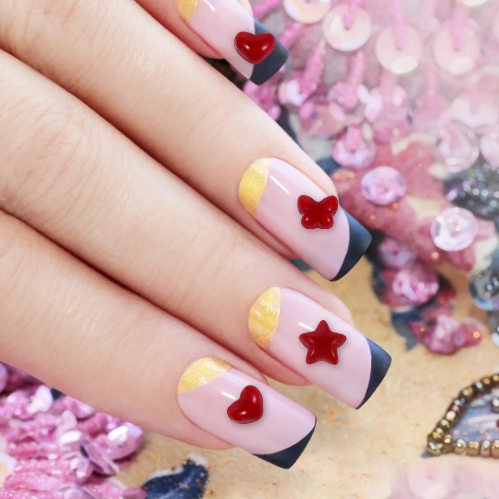 

60 Pcs Nail Art Accessories Ornaments Valentines Heart-shaped Charms for Fake Nails Resin
