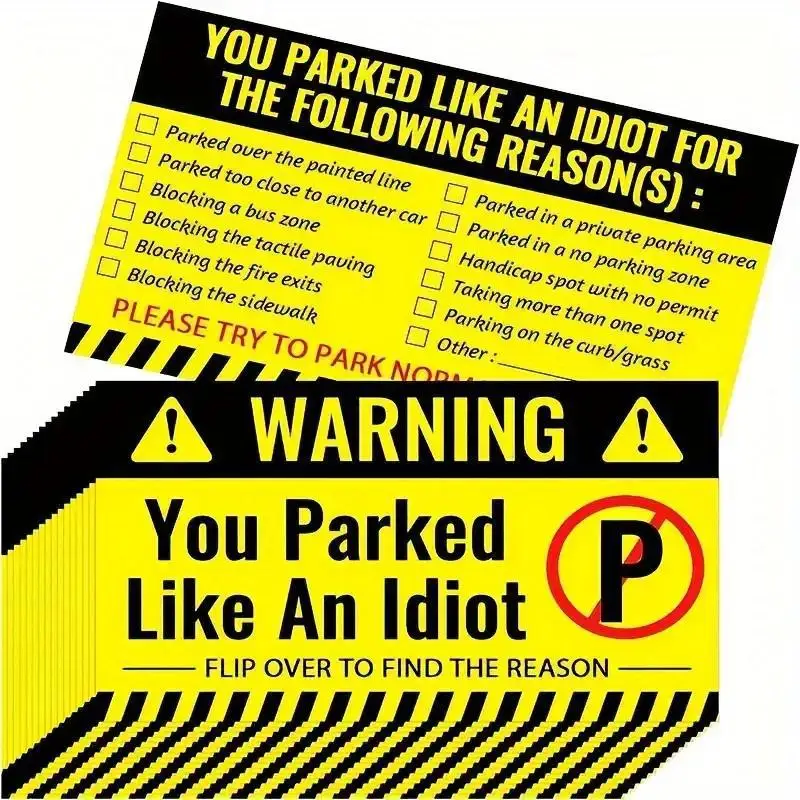 50Pcs Bad Parking Cards You Parked Like An Idiot Funny Cardboard Parking Violation Cards With Multi Violation Reasons