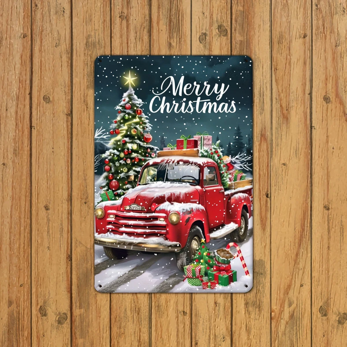 Rustic Snowman Truck Metal Tin Sign, es, Festive Christmas Wall Art, Indoor & Outdoor Decor, Tin Foil Carved, for Home, Bedroom