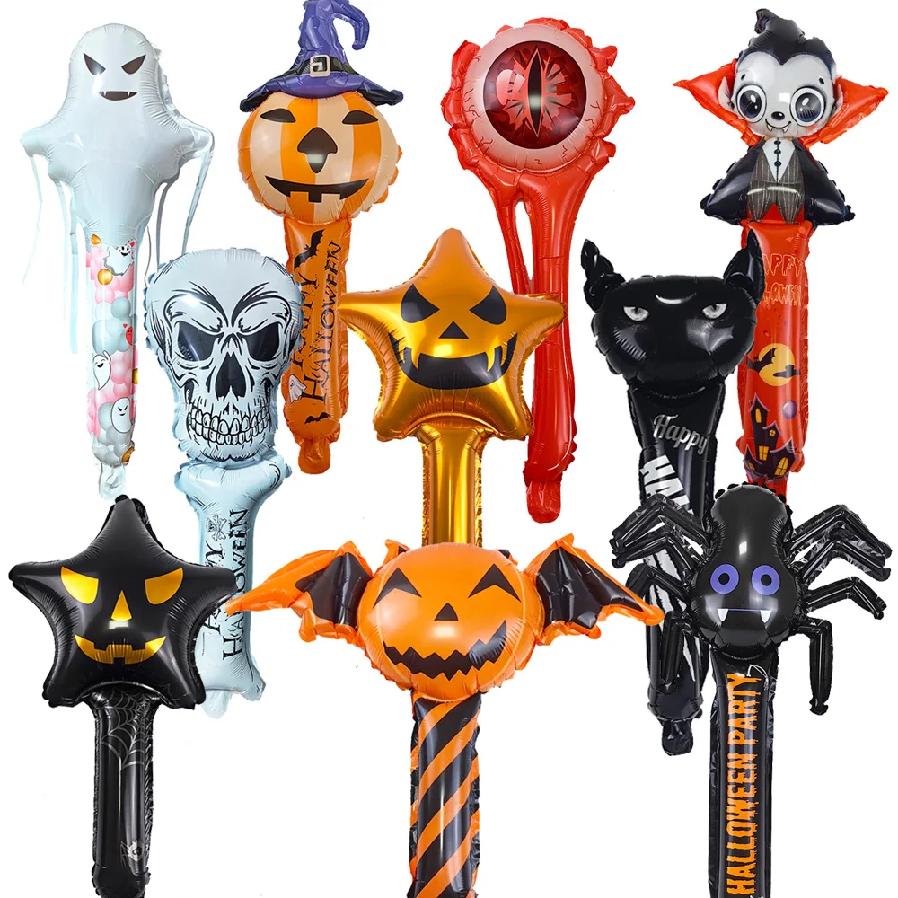 Halloween Inflatable Stick Spider Pumpkin Ghost Vampire Bat Halloween Decorations Kids Toy Indoor Outdoor Games Party Balloons