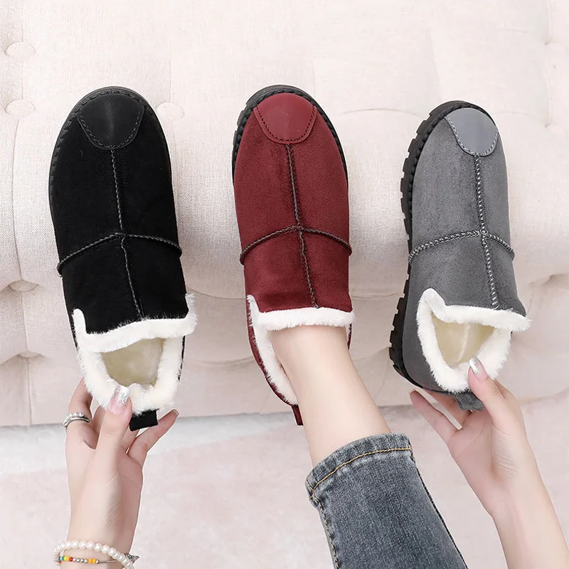 Winter New Fashion All-match Women's Cotton Shoes Thick-soled Plus Velvet Thickened Snow Boots Slip-on Warm Famale Casual Shoes