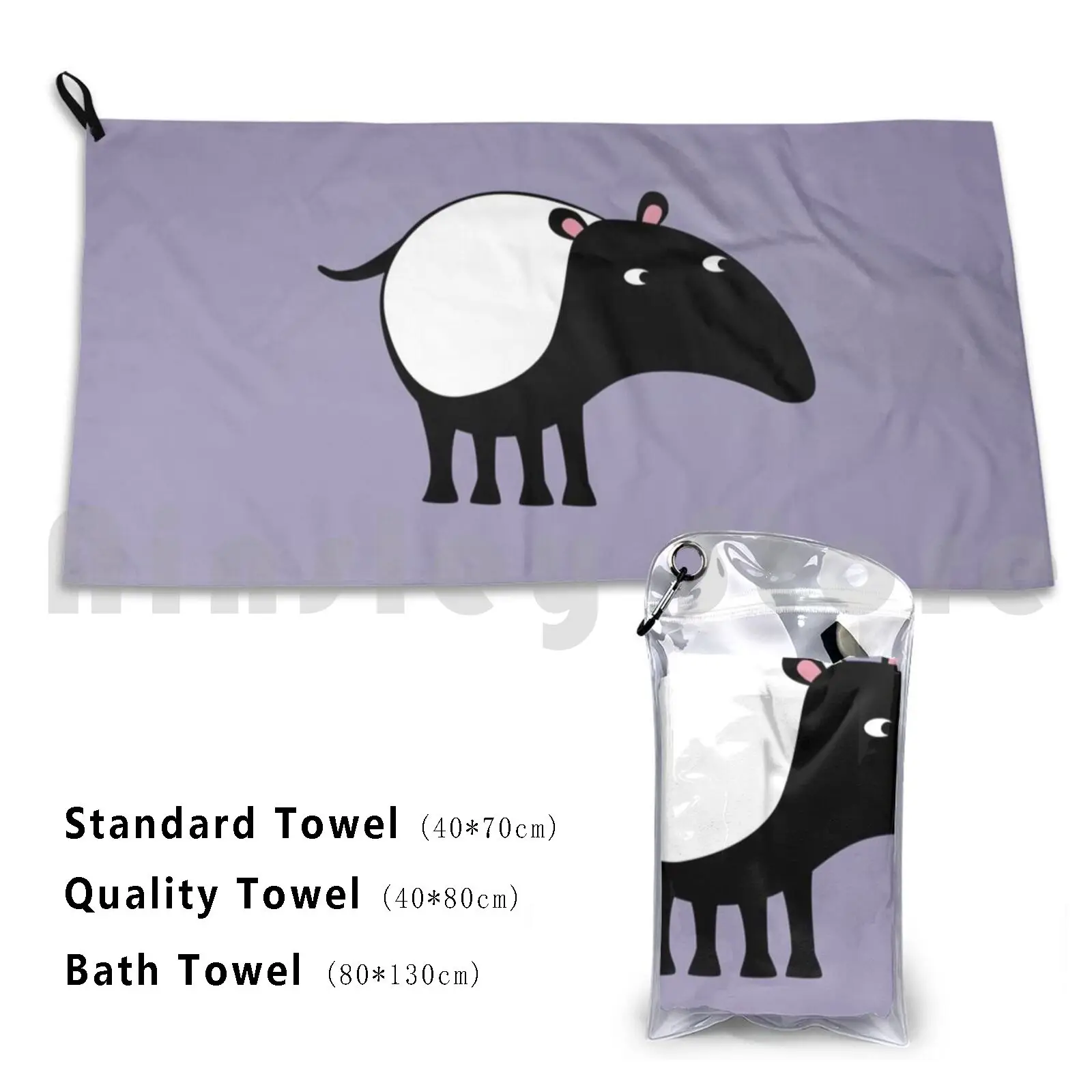 Malayan Tapir Custom Towel Bath Towel Animal Endangered Tapir Black And White Cartoon Cute Funny Squirrell