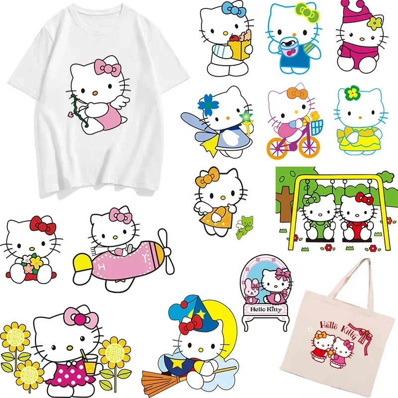 2024 Hello Kitty Cartoon Fashion Patches Iron on Patches for Clothing Heart Transfer Patches Thermal Sticker on Clothes Applique