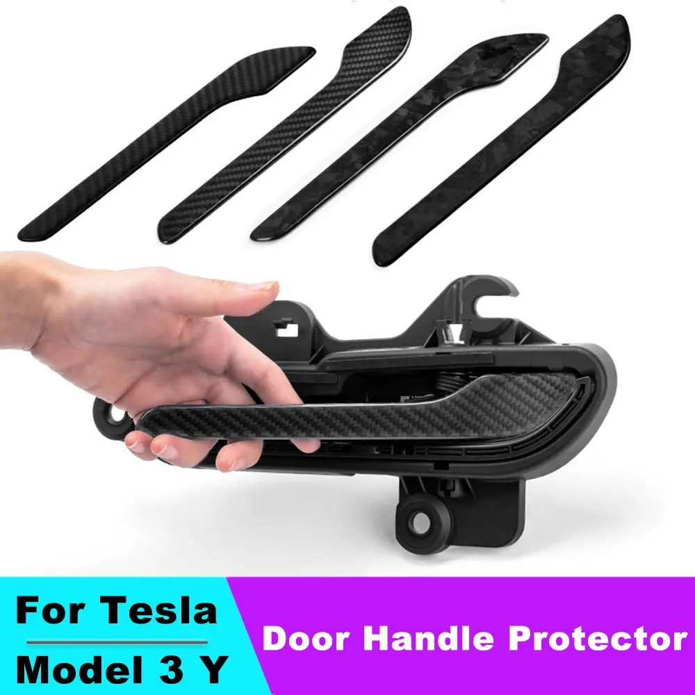 For Tesla Model 3 Y Door Handle Protector Sticker ABS Carbon Fiber Doorknob Anti-scratch Wrap Cover Accessories Model3 4Pcs