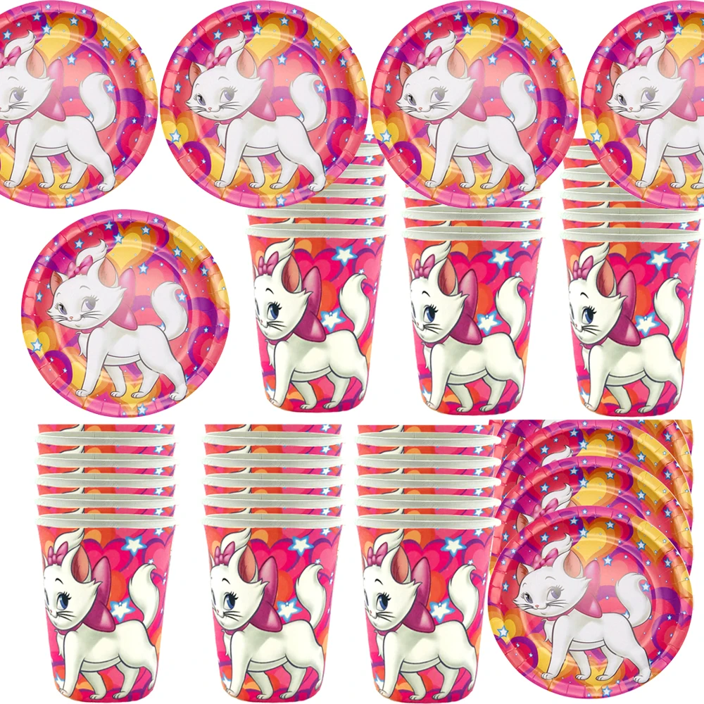 

120pcs/lot Aristocats Marie Cat Theme Tableware Set Happy Birthday Party Plates Cups Dishes Decoration Supplies