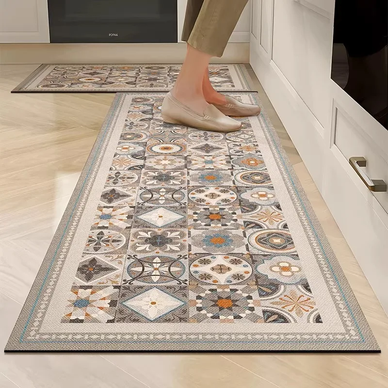 Kitchen Rug Absorbent Non-Slip Floor Mat Luxury Botanical Floral Carpet Diatom Mud Long Size Rugs Home Decor Alfombra De Cocina