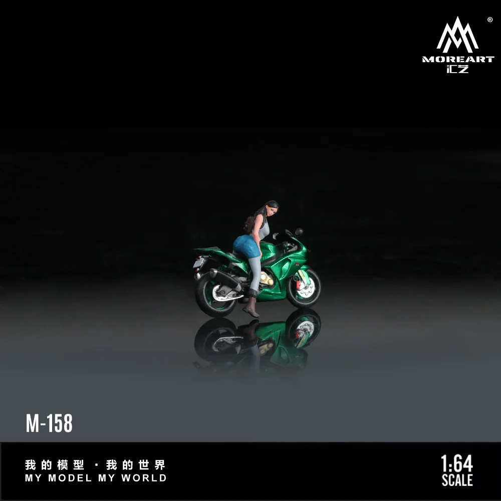 MoreArt 1:64 Green Motorcycle Action Figure Resin Model, Miniature Scene Decoration Gift&Display
