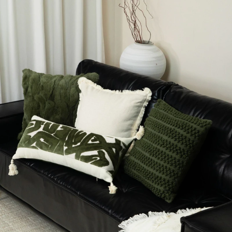 Mid Century Antique Green Cotton Polyester Pillow Cover Wabi Sabi Square Cushion Cover for Sofa Living Room Decor