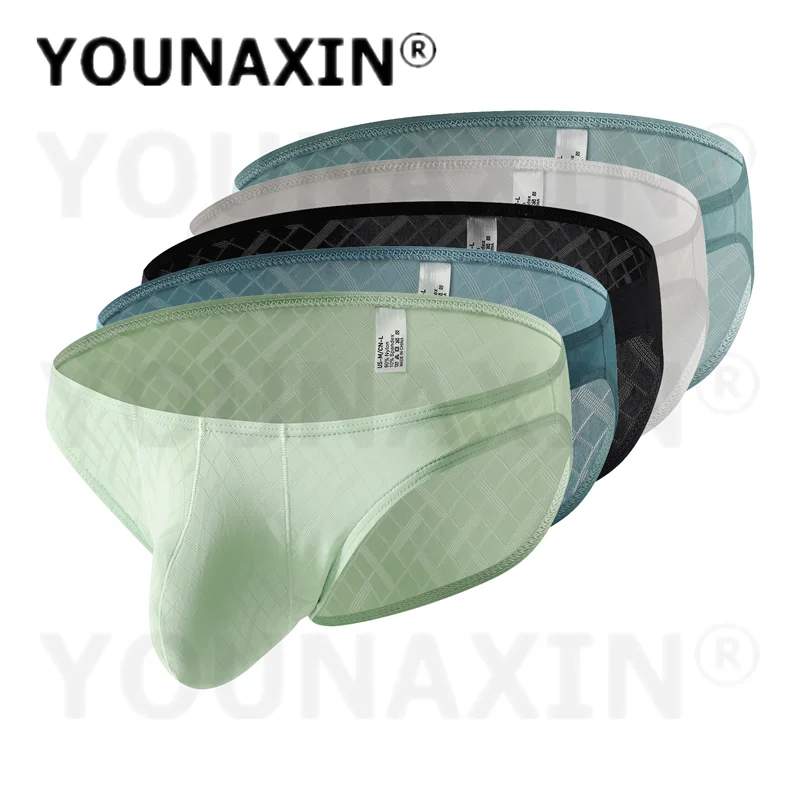 5 Pieces Men's Thin Triangle Briefs Sexy See-Through Big Bulge Pouch Low-Rise Underwear Panties For Men M L XL 2XL YOUNAXIN