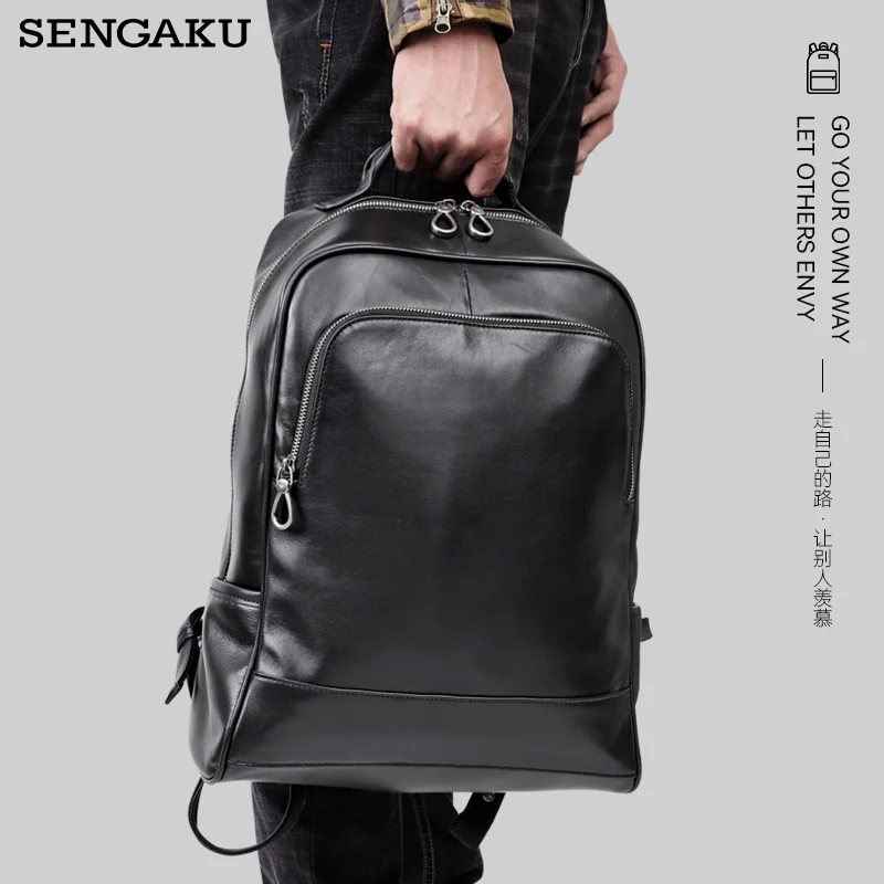 

100% Genuine Leather Business Backpack For Men Casual Handmade Double Shoulder Bag Large Capacity Shoolbag Backpack Bag