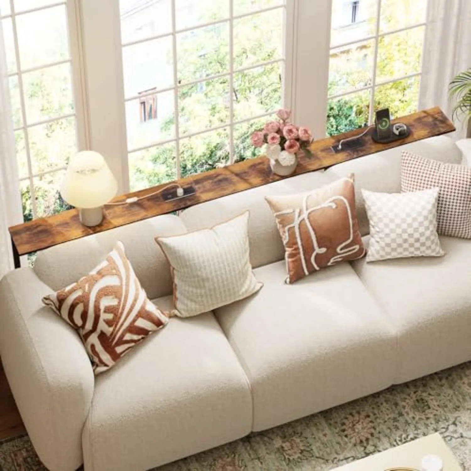 79in Behind The Couch Table Skinny Adjustable Height Sofa Table with Outlet Narrow Console Table with LED Lights