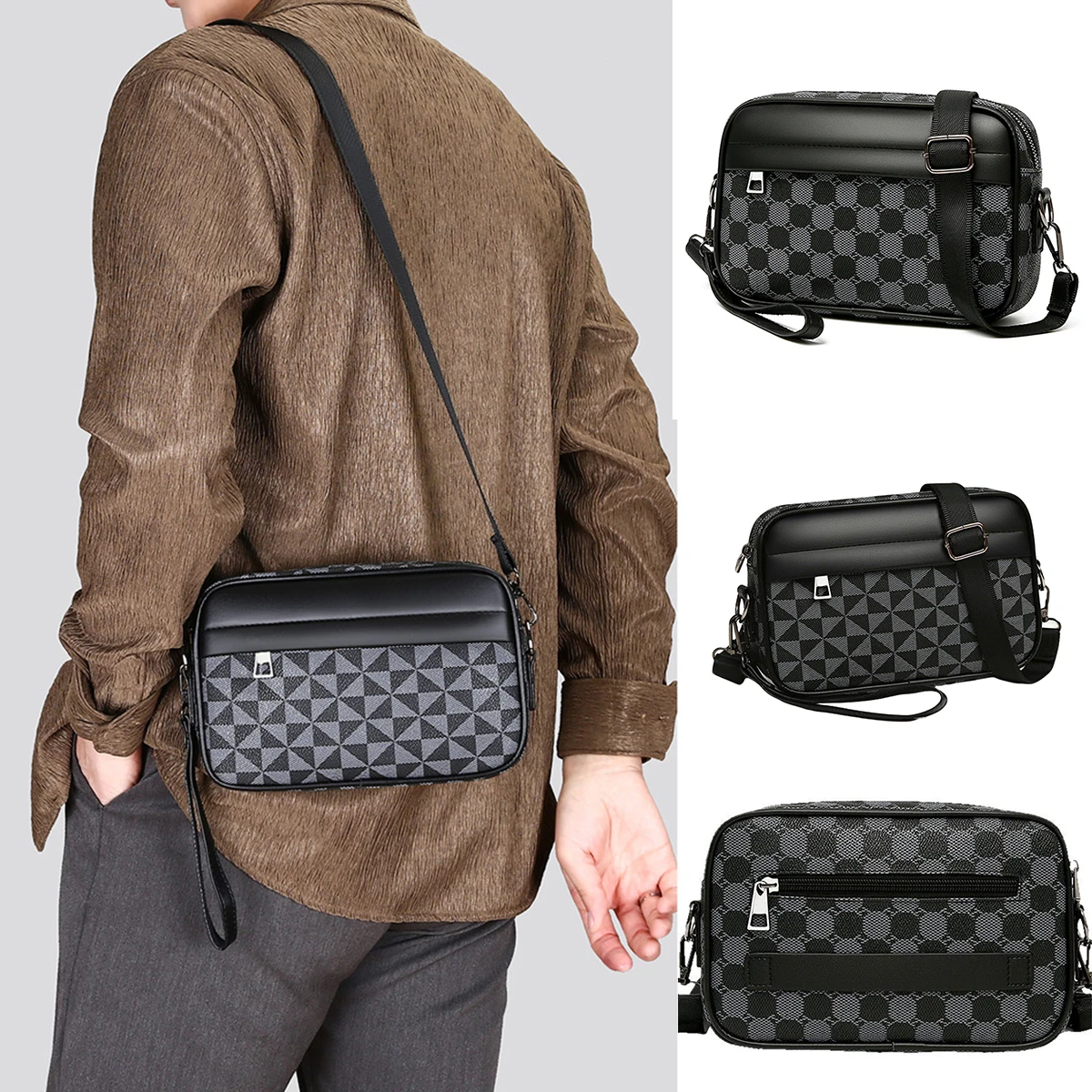 

Top-quality PU Leather Men Waist Packs Business Crossbody Bags for Male Fashion Travel Storage Phone Shoulder BagsClutch Bag-A-D