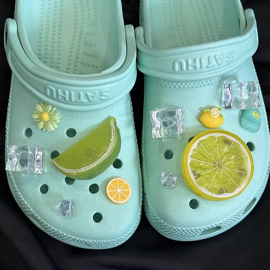 Summer Lemon ice Shoe Charms Set Advanced New 3D Fruit Shoe Decorations DIY Detachable buckle Shoes accessories 1Set
