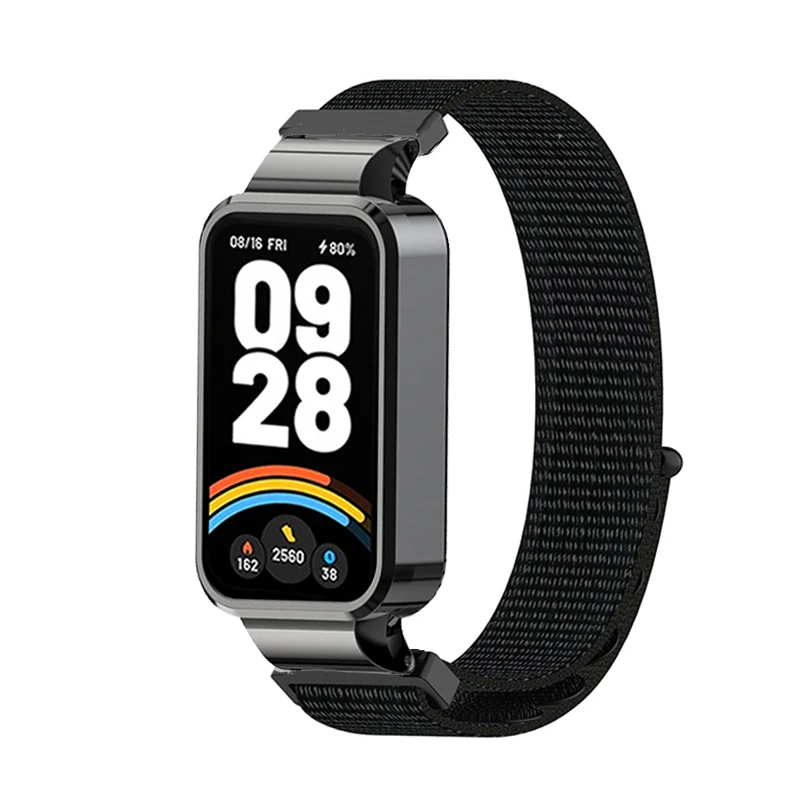 Pulseira protetora para xiaomi banda inteligente 9 pulseira ativa para redmi banda inteligente 3 pulseira de náilon + escudo protetor de metal