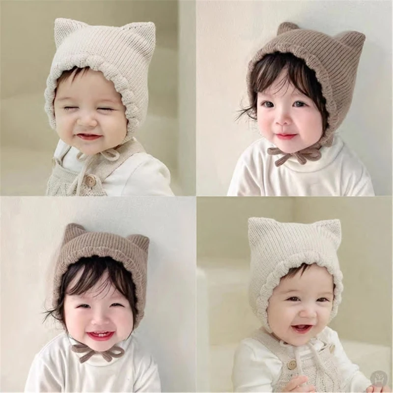 

Baby Ear Protection Warm Kids Knit Hat Soft Baby Bonnet Cap For Girls Boys Newborn Beanies Kids Hat New Born Photography Props