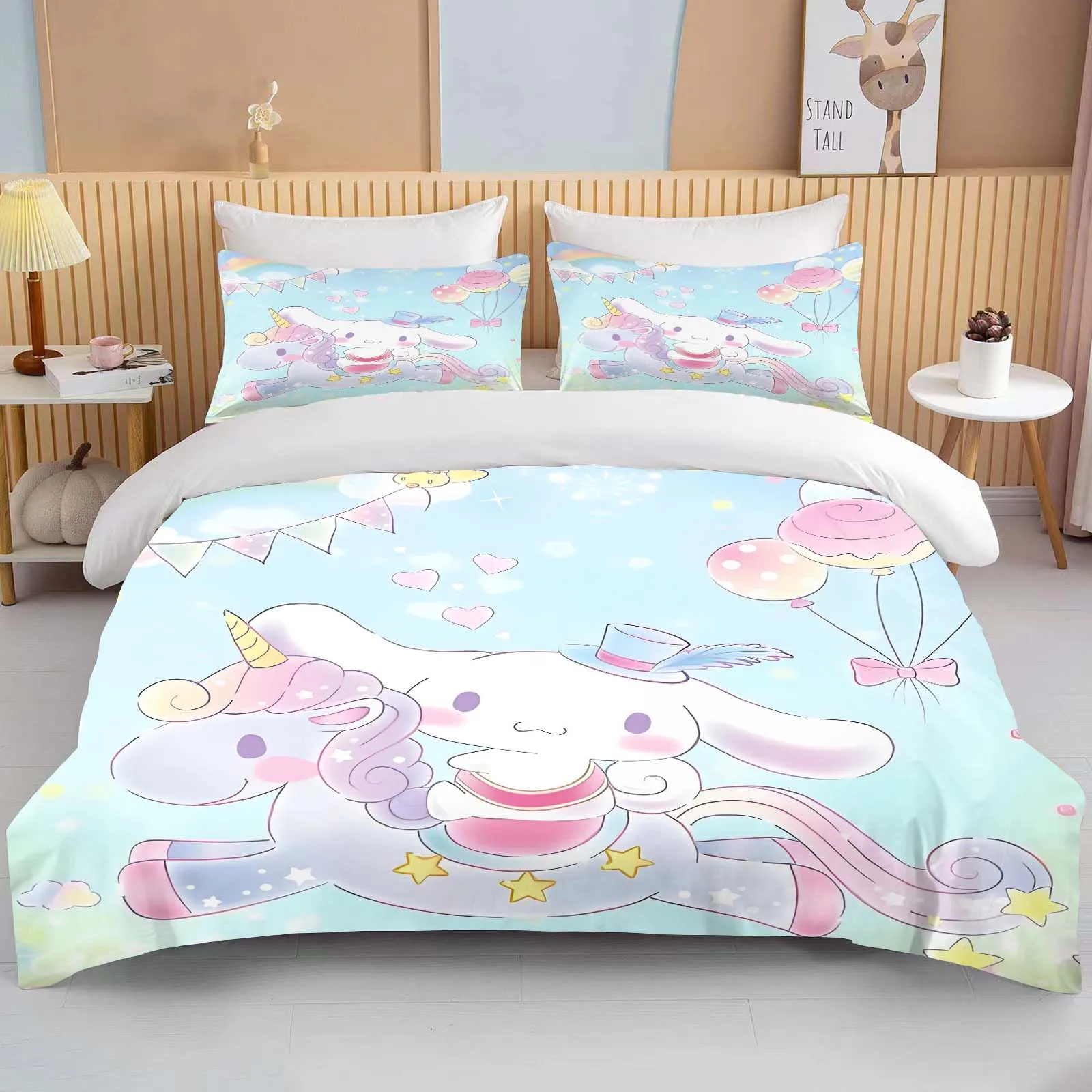 Imagem -03 - Sanrio Cinnamoroll Desenhos Animados Impresso Conjunto de Cama Microfibra Cama Capa Adulto Fronha Quarto Duvet Presente Kawaii Sanrio