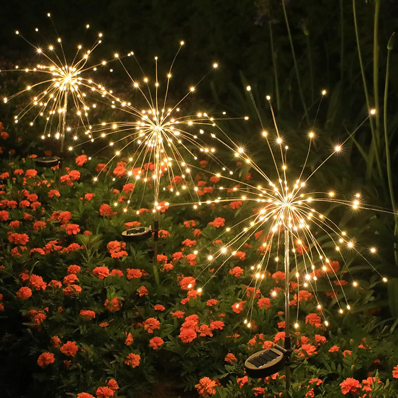 LED Solar Power Firework Lights Garden Decoration Fairy Lights Waterproof Outdoor Dandelion Lawn Lamp for Patio Garden Decor