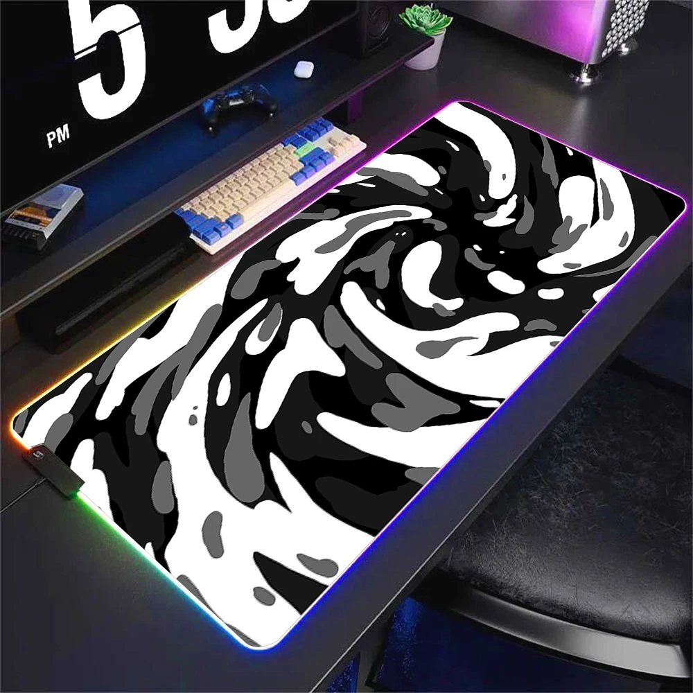 RGB Strata Liquid Backlit Mouse Pad Colored Circles Mousepad Laptop Keyboard Gamer Girl Table Large size Deskpad Non-slip 80x30