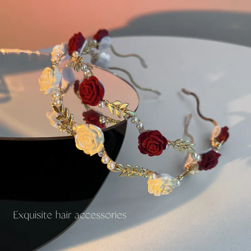 Dried Rose Pearl Headband French Vintage High Crown Daily Hair Hoop Premium Quality Lightweight Comfortable Hair Bun