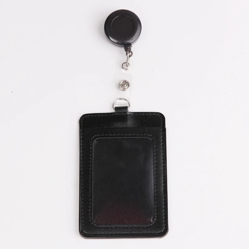 Multiple Card Slots Working Permit Case Exhibition ID Card Holder PU Badge Holder with Badge Reel Pass Work Card Cover Case Tag