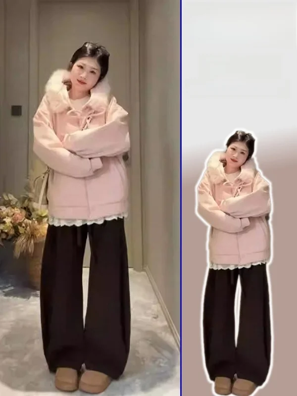 

Женское шерстяное пальто больших размеров розового цвета с капюшоном и одной пуговицей, весенне-осеннее, в университетском стиле, свободного кроя, короткое, гарантия тепла