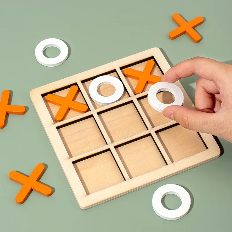 Wooden Tic Tac Toe Board Game Classic Family Game for Children XO Chess Board Game