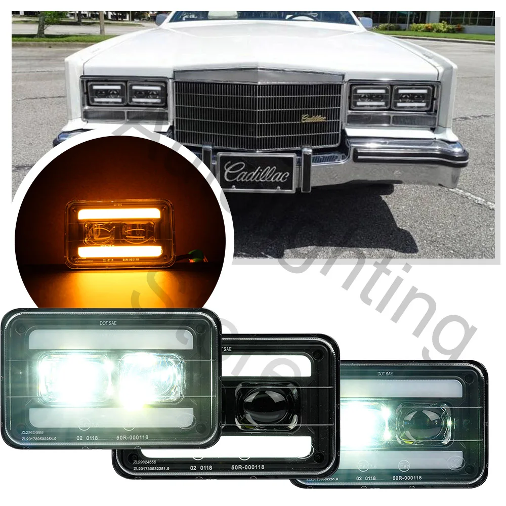 4x6 Switchback LED Projector Headlight DRL High/Low Beam,Turn Signal Light for Cadillac Eldorado Brougham Fleetwood Cimarron