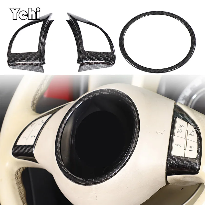 

Для Fiat 500 2008-2023 гг. Для Abarth из настоящего углеродного волокна, кнопка рулевого колеса автомобиля, рамка с логотипом, внешнее кольцо, наклейка, автомобильные аксессуары