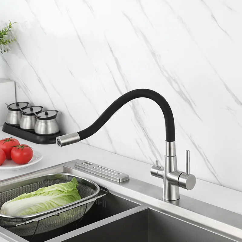 304 Stainless Steel Kitchen Water Filter Faucet Dual Spout Pure Drinking Water Mixer Tap Hot And Cold Mixed Water kitchen Faucet