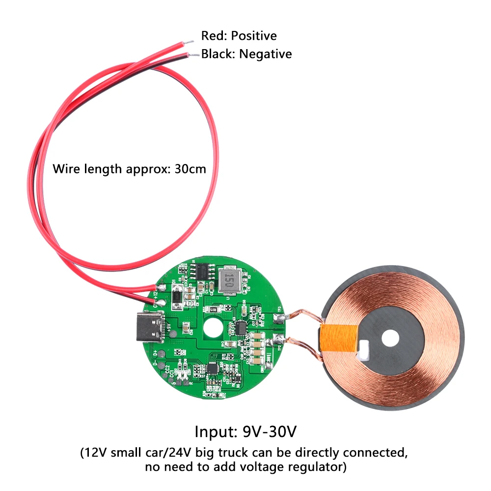 DC 5-12V 20W Wireless Charger Transmitter Module Type C + Coil QC/PD Standard Fast Charging Circuit Board for Mobile Phone