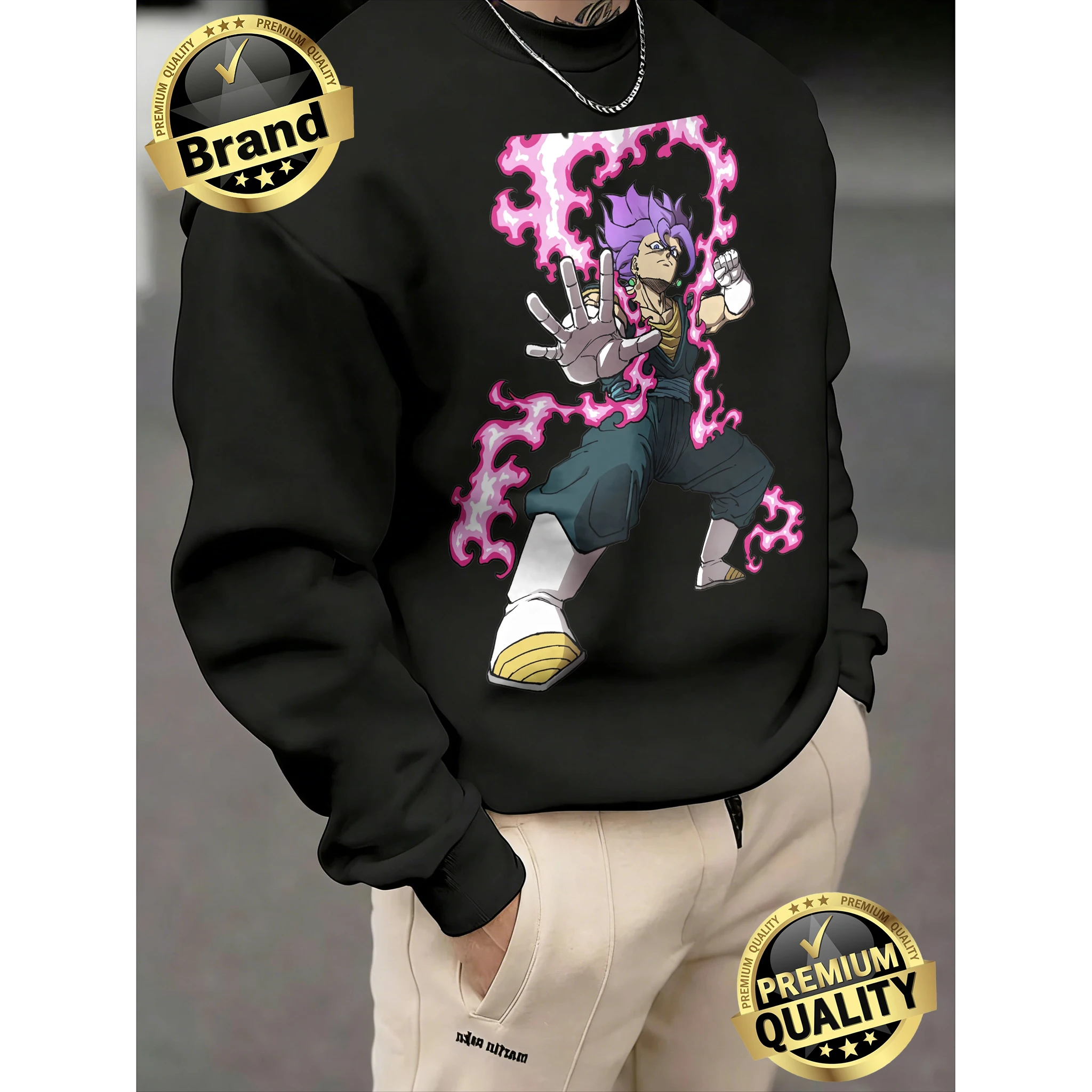 

Мужская толстовка оверсайз из 100% хлопка с принтом Gogeta, коллекция Весна-Осень 2026, в стиле ретро Dragon Ball, свободный крой, для повседневного спорта