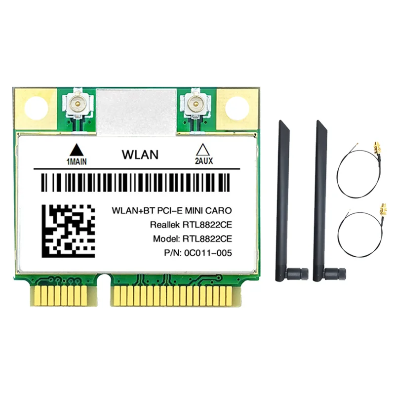 RTL8822CE WiFi Card+2XAntenna 1200Mbps 2.4G+5Ghz 802.11AC Network Mini PCIe BT 5.0 Support Laptop/PC Windows