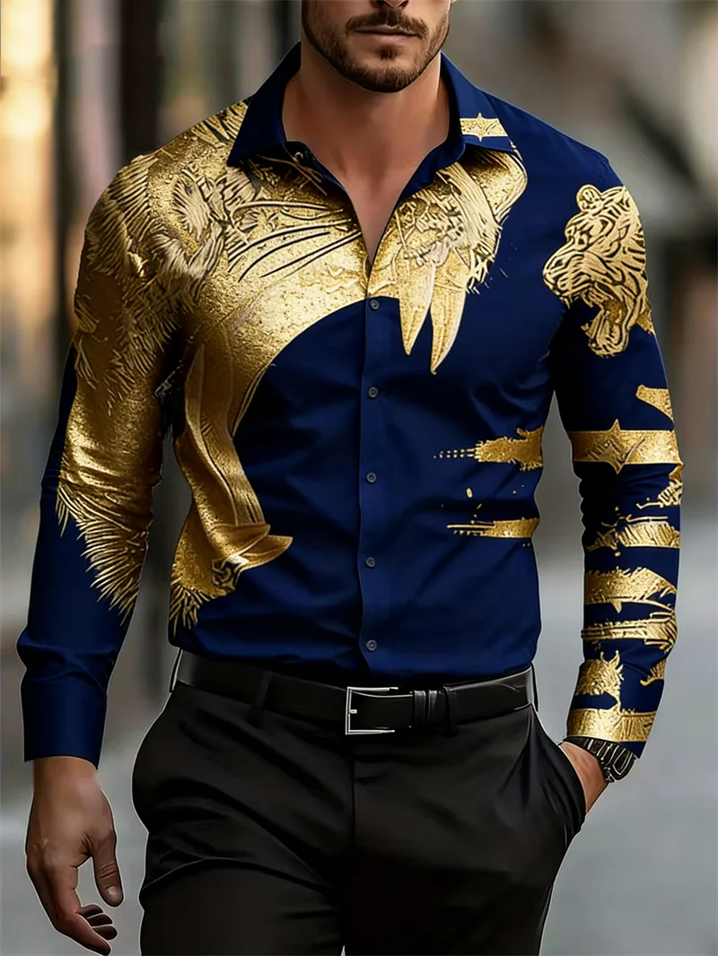 New foundation make-up flowers rose print men's long sleeve shirt light French style casual flower shirt