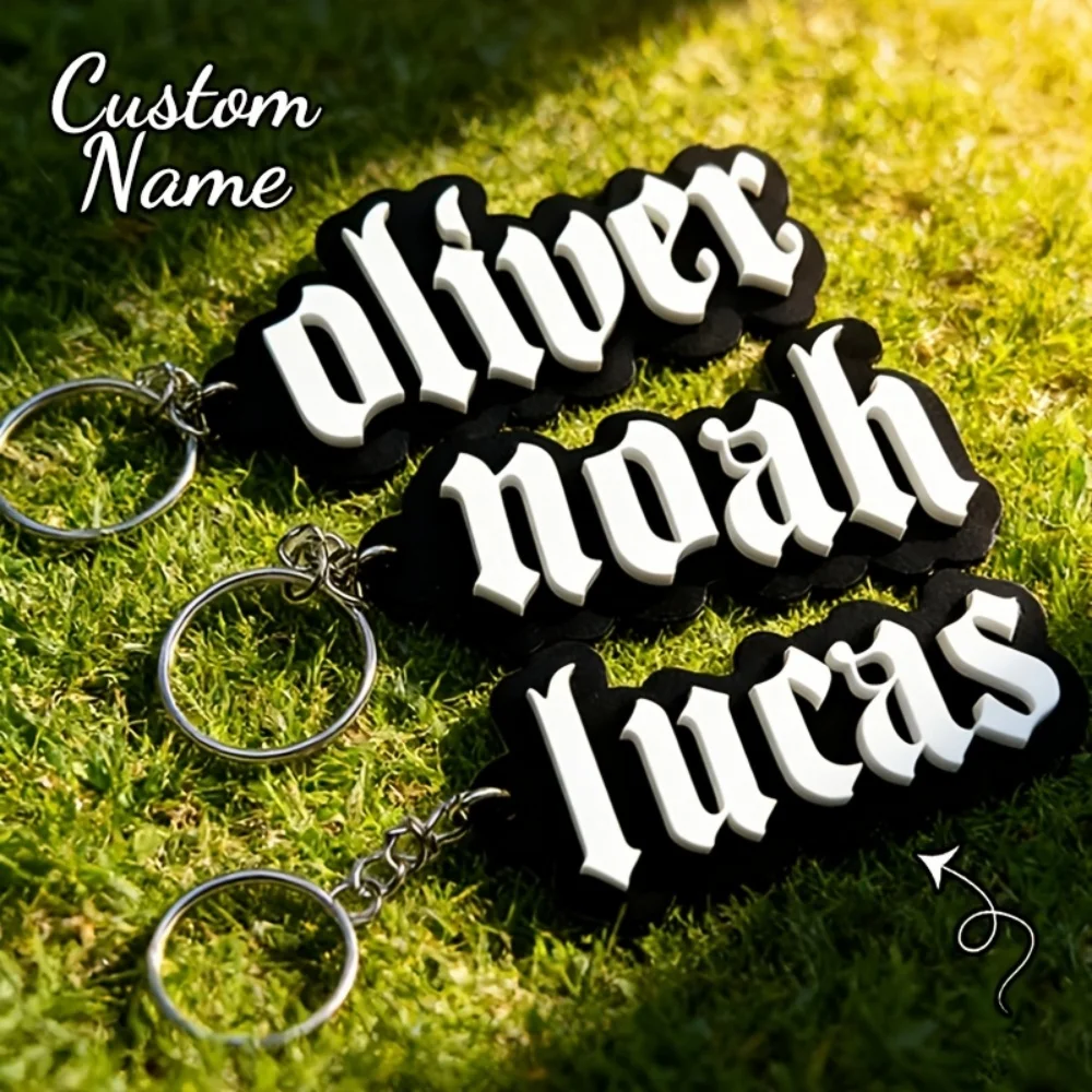 1pc Custom Double Layer Letter Keychain, Personalized Gothic Font 3D Raised Name Pendant, Men Minimalist Key Ring