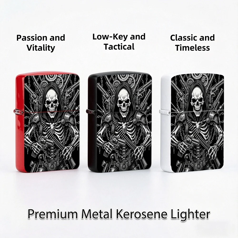 Flip Top Lighter Steampunk Skeleton Skull Guns Chains Gears Dark Art Pattern lighters vintage lighters for smokers Collectible