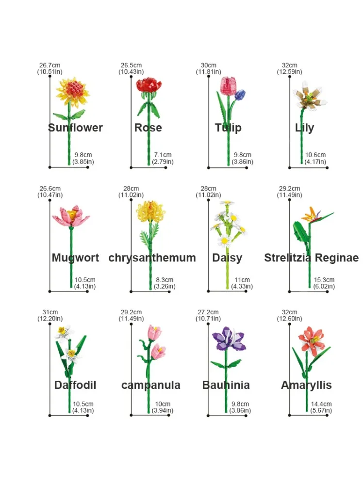 Jolis blocs de construction fleurs Rose lavande Lily Simulation fleur MOC briques décoration de la maison saint valentin fille cadeaux 8735 9093