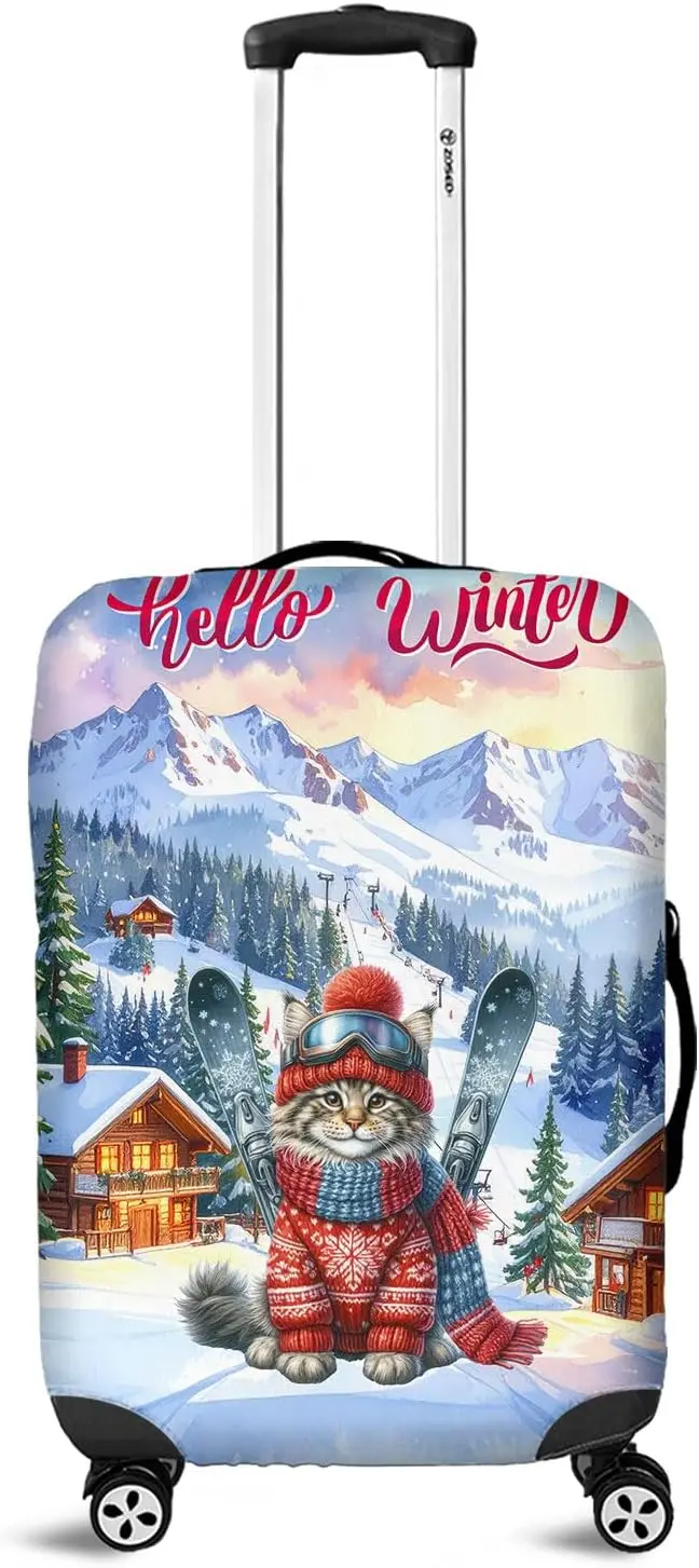 Hello Welcome Winter The Ski Maine Coon Snowy Day Travel Luggage Cover Cat Lover Kitten Owner Gifts Suitcase Dust Protective