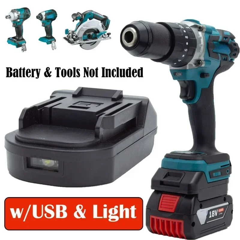 For BOSCH To Makita 18v Lithium-Ion Brushless Tools Converter w/USB & LED Light (Not include tools and battery)