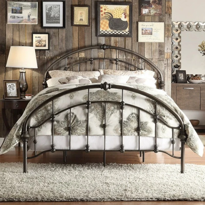 Wrought iron bed Wedding bed Retro iron Single double European American princess Children's frame Student