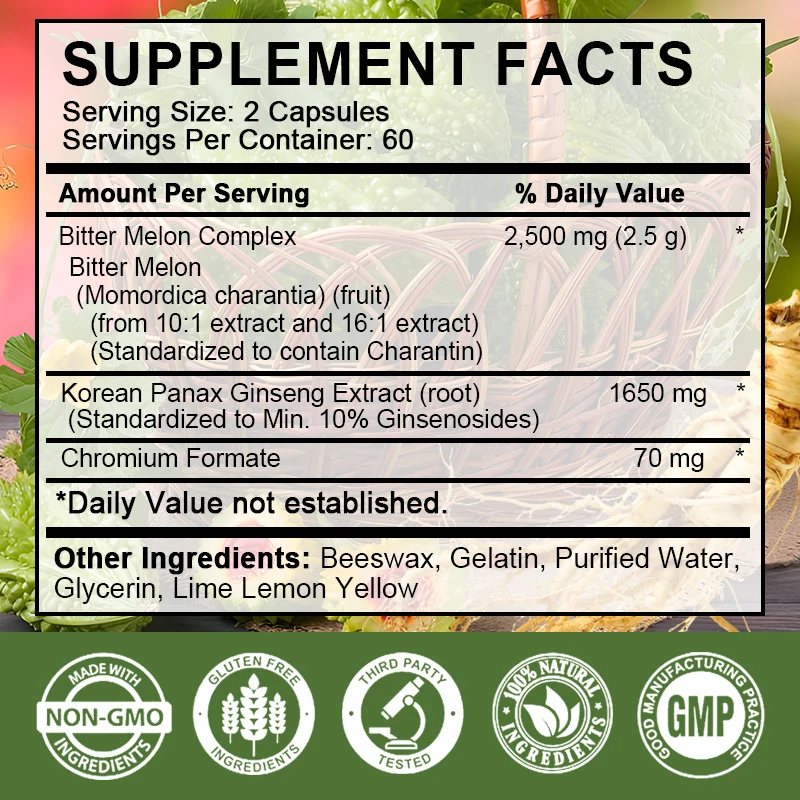 Bitter Melon Ginseng Capsules Support Health Promote Blood Circulation Weight Management for Men Women Plant Extract