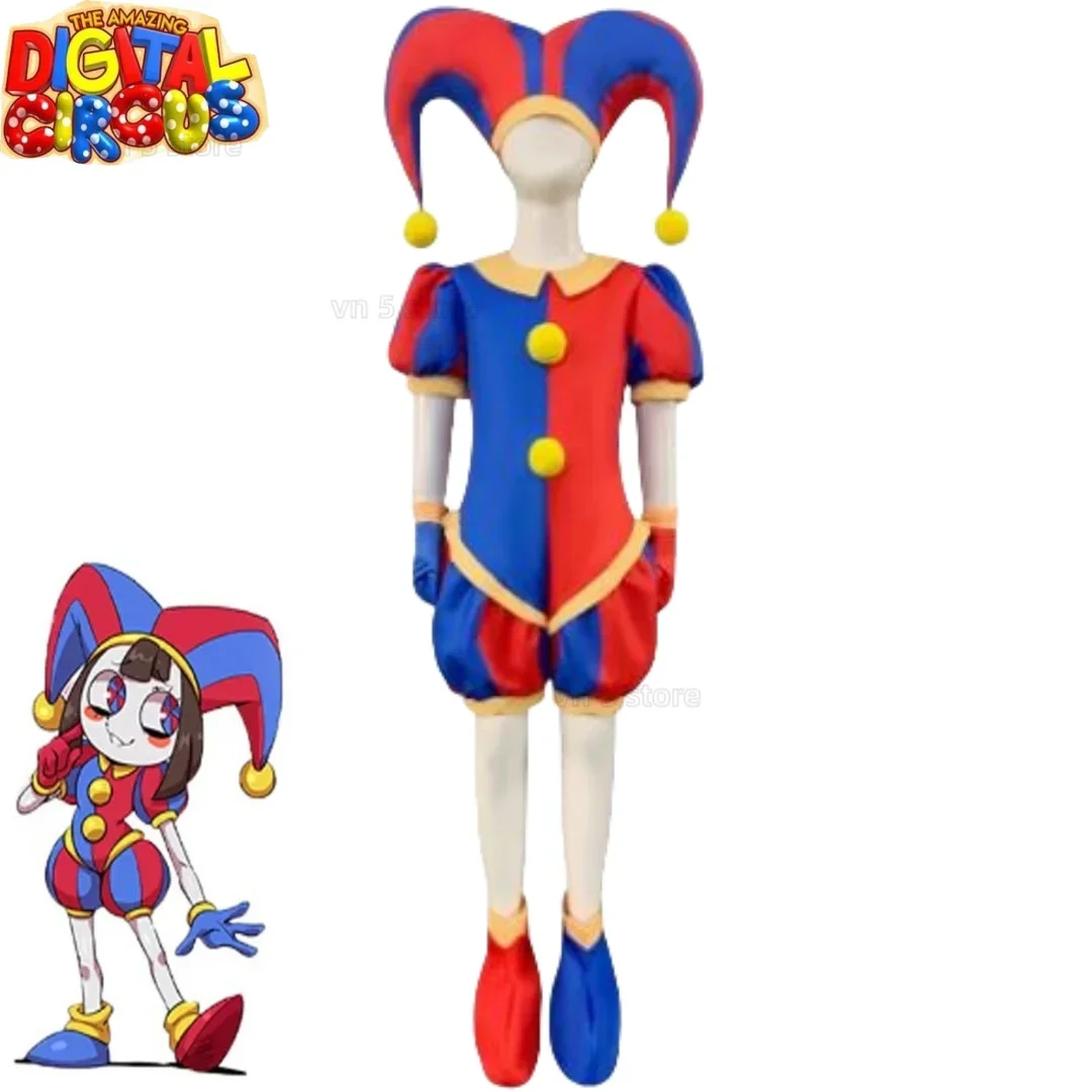 

Anime The Amazing Digital Circus 02 Pomni Cosplay Costume Hat Jumpsuit Socks Gloves Child Set Halloween Costume Adult Carnival