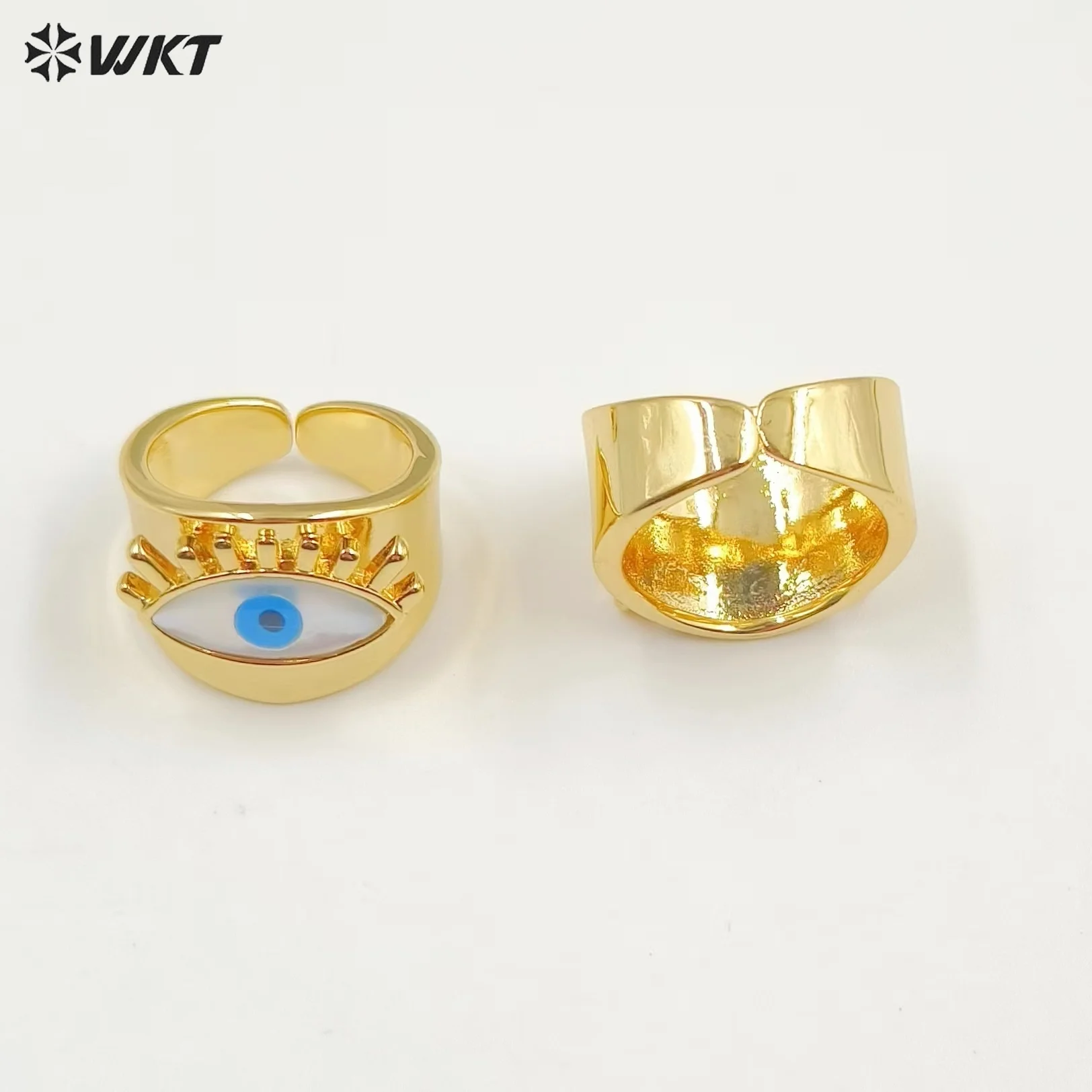 

WT-MPR064 New Arrival Lovely Cute Yellow Brass Devil Eye's Design Shell Rings For Girls Daily Wearing Simple Decoration