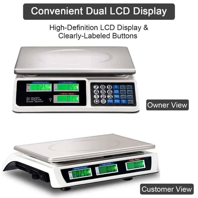 Stainless Steel Electronic Food Scale, Rechargeable Meat Weighing Price Computing for Supermarket Store Use