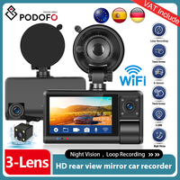 Podofo 3Inch Dash Cam 150° HD 1080P Car DVR Camera Video Recorder Rear View 3 Lens Loop Recording Video Mirror Recorder GSensor