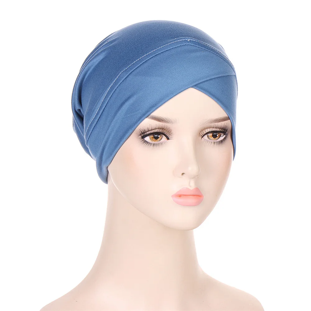 Donne morbide Hijab musulmano cappello interno cofano pianura croce Underscarf berretti arabi islamici elastico chemio Caps cancro Turbante Mujer