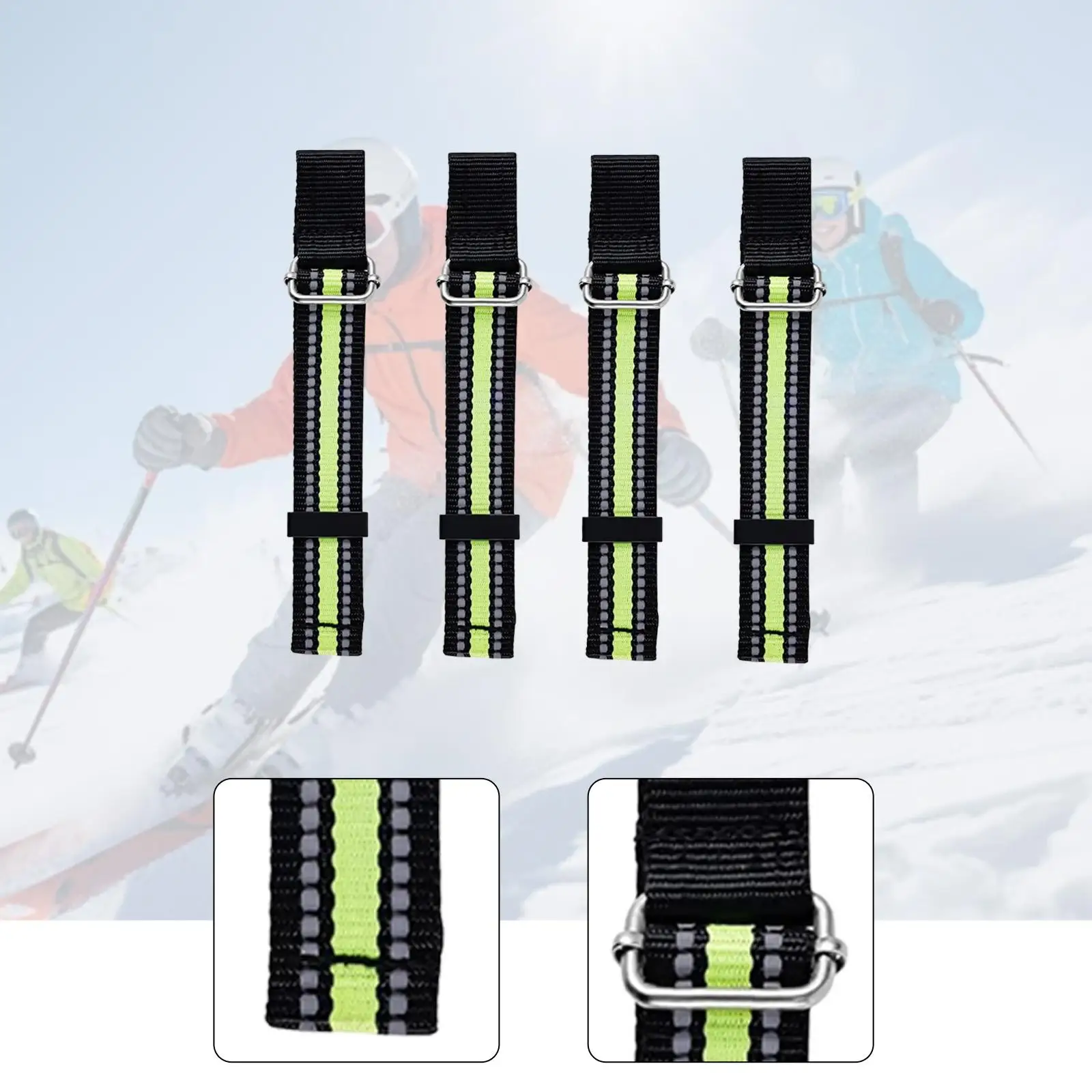 2xSki Brake Retainer Strap with Reflective Strip Portable Wear Resistant Ski Tuning Accessories Binding Brake Bands for Outdoor