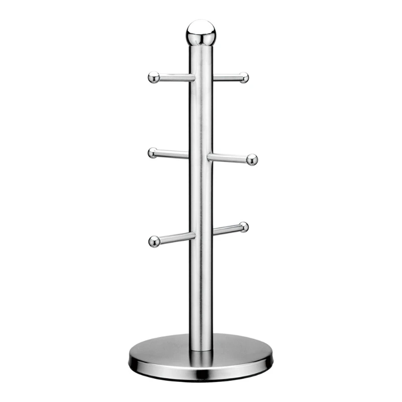 Stainless Steel Tree Mug Rack Tree Tea Cup Storage Holder Stand Home Mug Hanging Display Drinkware Shelf 6 Hooks X3UC