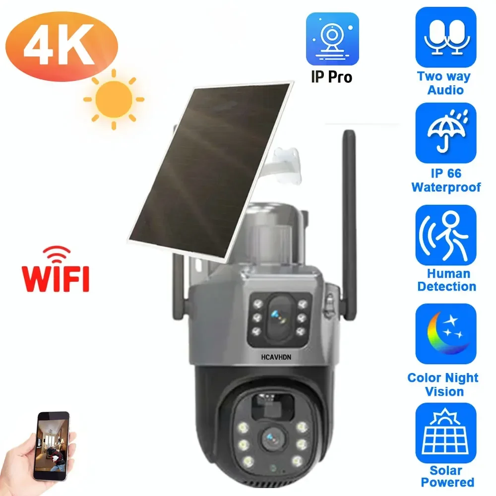 

4K 4G Solar Wifi PTZ Camera Dual Lens Outdoor PIR Human Detection Auto Tracking Wireless CCTV Security Surveillance Camera 8MP