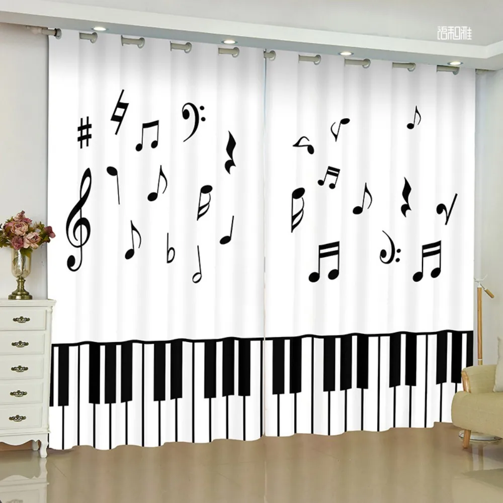 New Modern Light Luxury Note Piano Key Curtain Blackout Curtain for Music Dance Studio Living Room Bedroom Floor Windows 2pcs