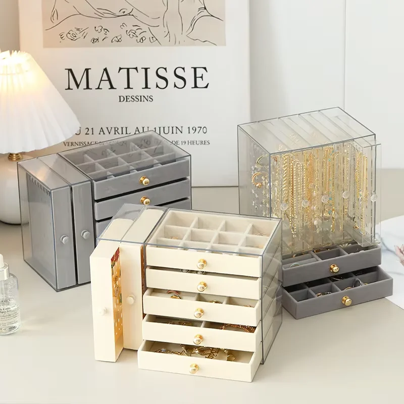 

Акриловый прозрачный подвесной держатель для ювелирных изделий с 5 ящиками, ожерелье, серьги, кольцо, браслет, витрина для хранения ценностей